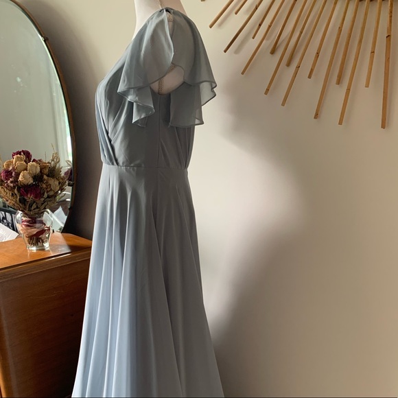 Dusty Blue Long Flutter Sleeve Dress - Picture 9 of 12